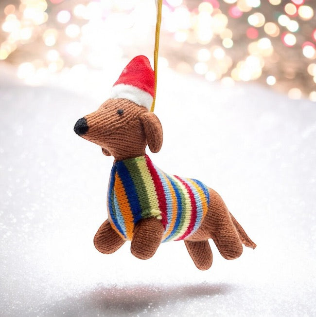 Knitted Sausage Dog Dachshund Christmas Decoration