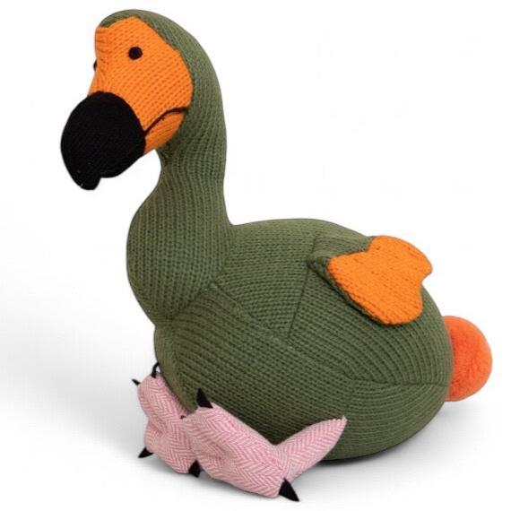 Knitted Dodo Bird Soft Toy Khaki Orange Black Jurassic Gifts