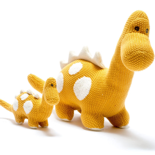 Knitted Organic Cotton Tactile Diplodocus Soft Toy Yellow Supersize