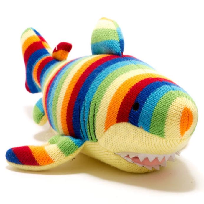 Knitted Shark Soft Toy Bright Bold Stripes