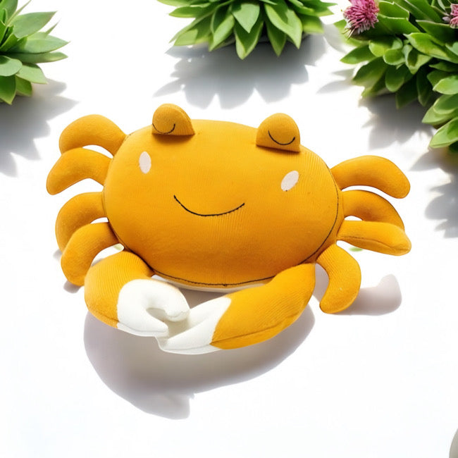 Knitted Organic Cotton Crab Soft Toy Yellow & White