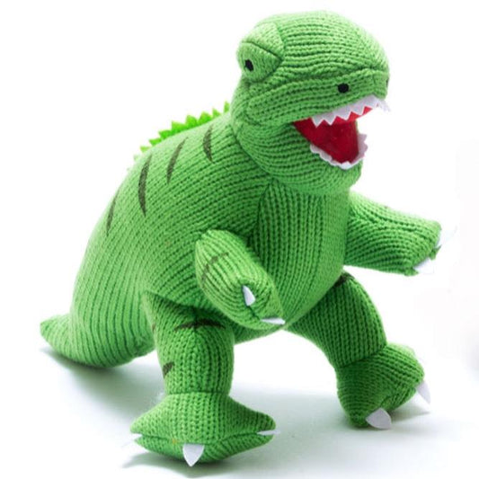 Knitted T Rex Dinosaur Soft Toy Green