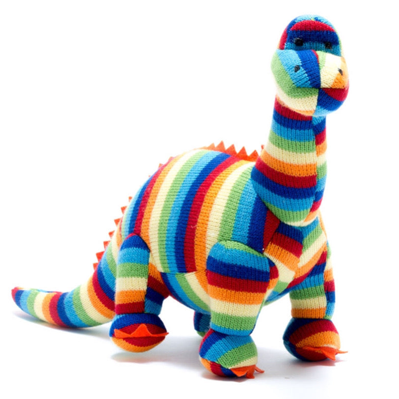 Knitted Diplodocus Dinosaur Soft Toy Bold Bright Stripes