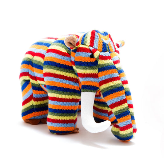 Knitted Woolly Mammoth Soft Toy Rainbow Stripes