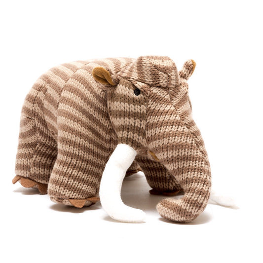 Knitted Woolly Mammoth Soft Toy Earthy Brown Stripes