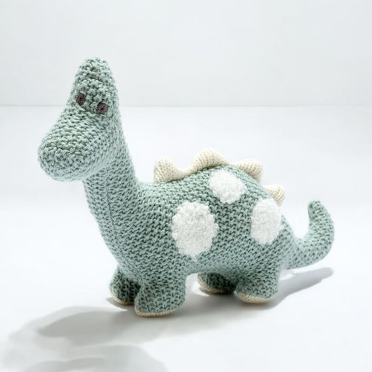 Knitted Organic Cotton Tactile Baby Diplodocus Soft Toy Sage