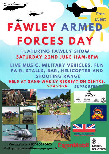 Armed Forces Day - Gang Warily Recreation Centre, Blackfield, Southampton, Hants Armed Forces Day - featuring Fawley Show.  Jurassic Gifts with knitted dinosaurs and other Jurassic gifts will be at this event.